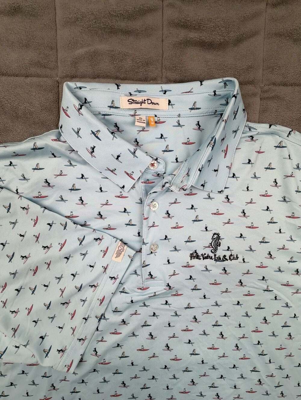 Straight Down Ponte Verda Inn Club Men's Kayak Dog Print Golf Polo XL